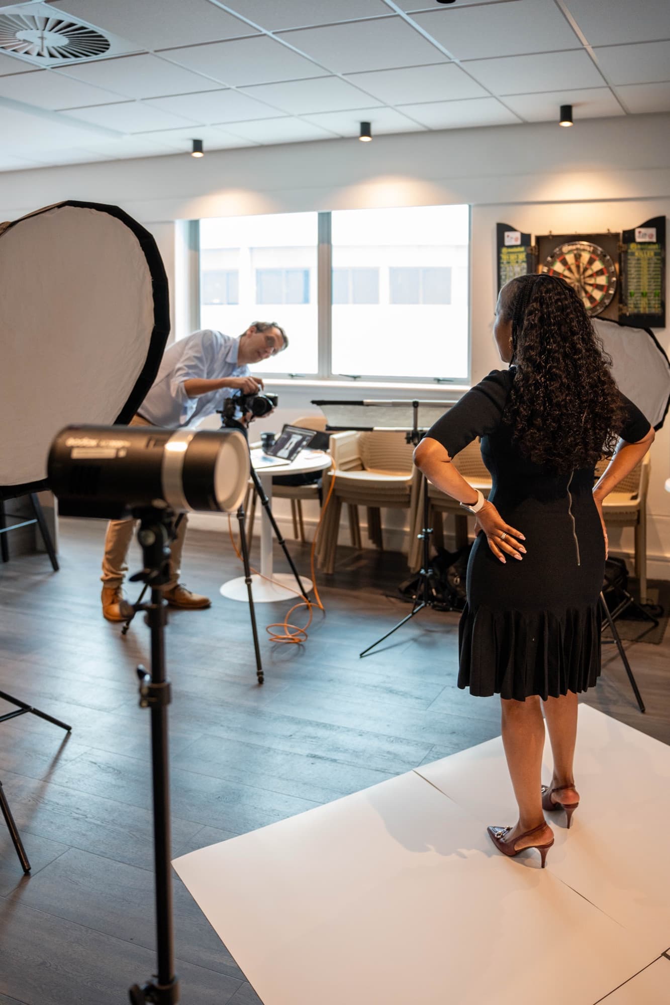 Behind the scenes, M&G corporate headshot studio setup